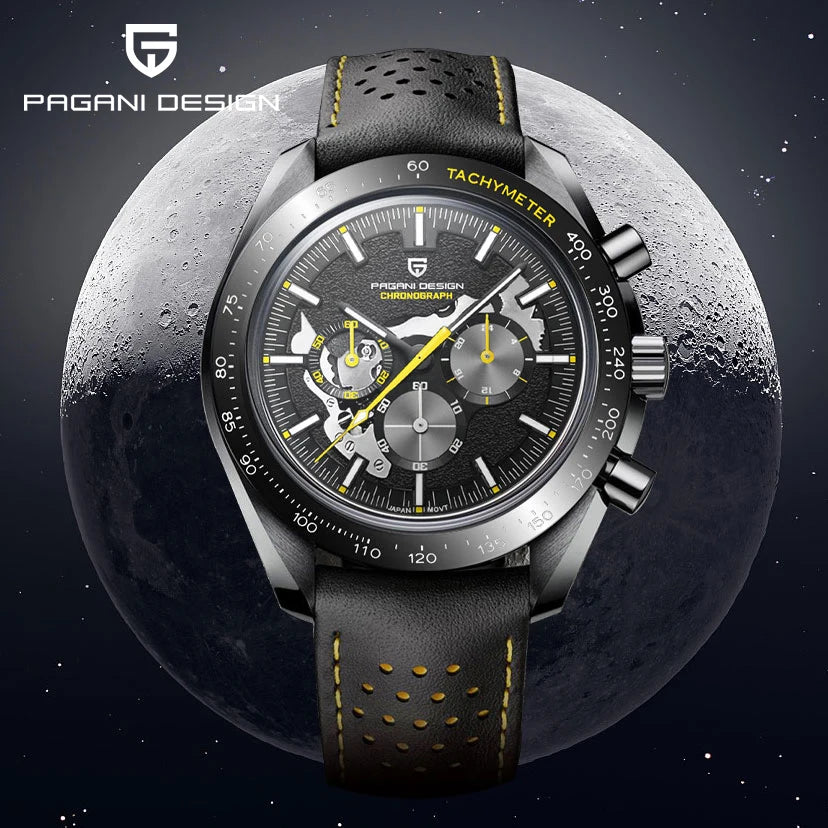 PAGANI DESIGN 2025 New Moon Dark Men's Watches Luxury Quartz Watch Men Skeleton Sport Chronograph AR Sapphire glass Wrist Watch