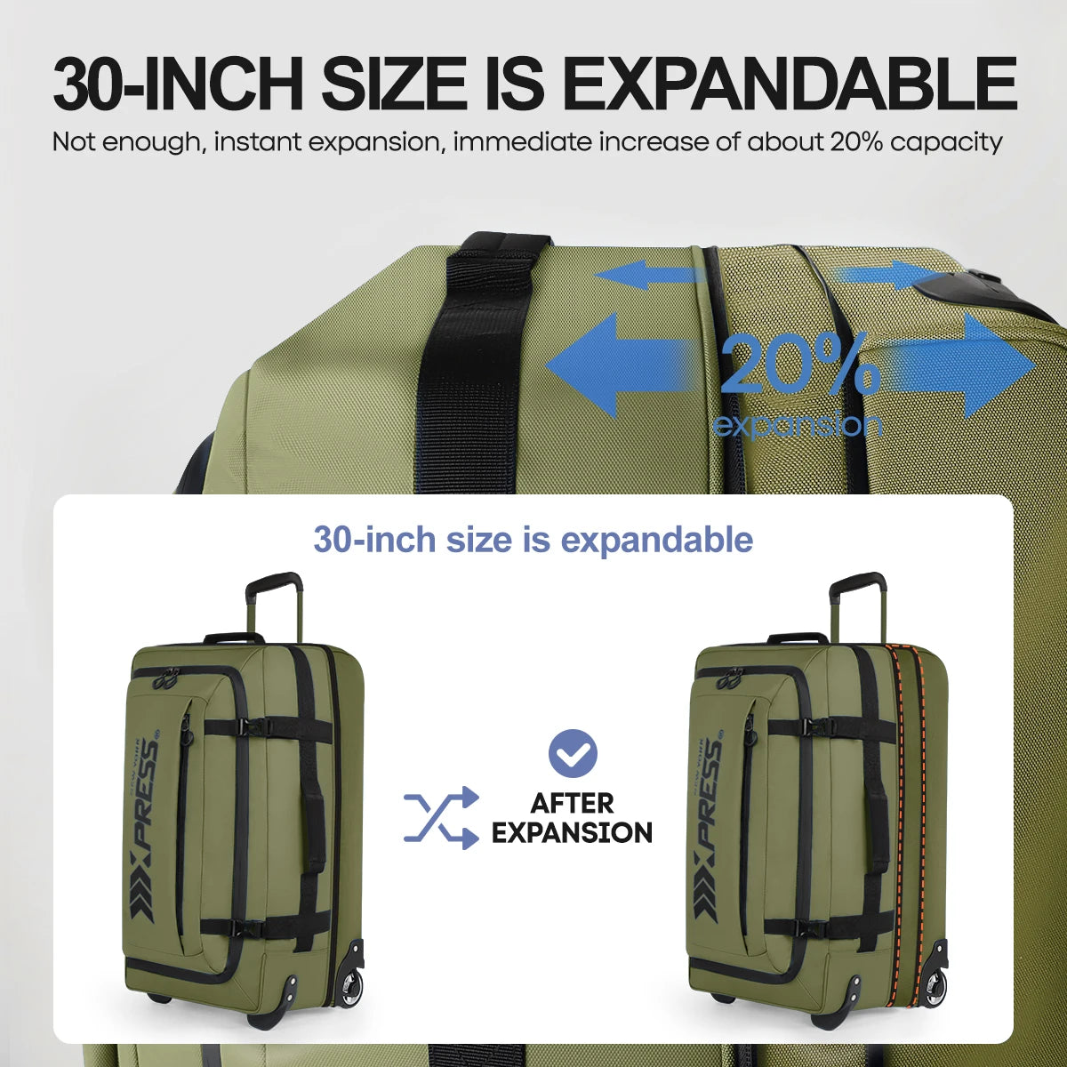 Luggage Sets 3 Piece Expandable Wheeled Bag Rolling Duffle Bag Waterproof Luggage Trolley Bags 20" 26" 30" Carry on Luggage
