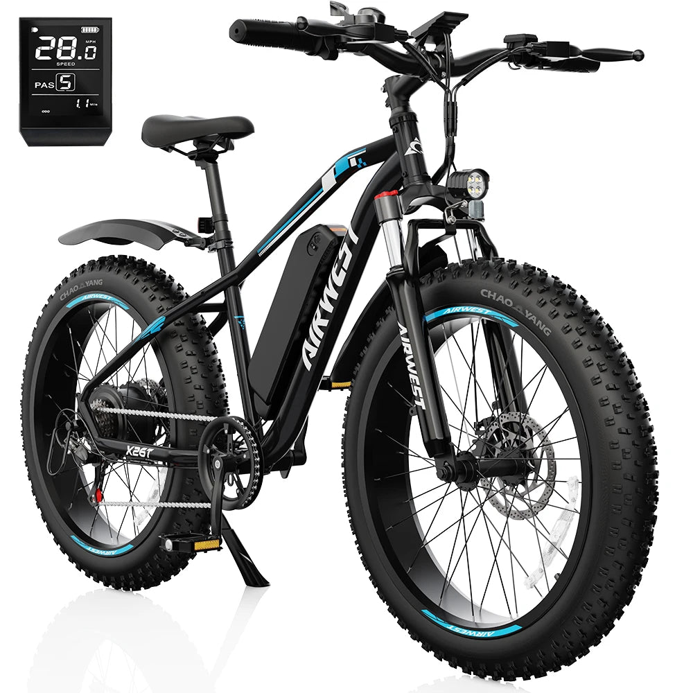 AIRWEST X26T Adult Electric Bike，Peak Power Motor 750W ，26"x4 Fat Tire，48V 13Ah Battery，25MPH，E-bike UL 2849, 1 Year Warranty