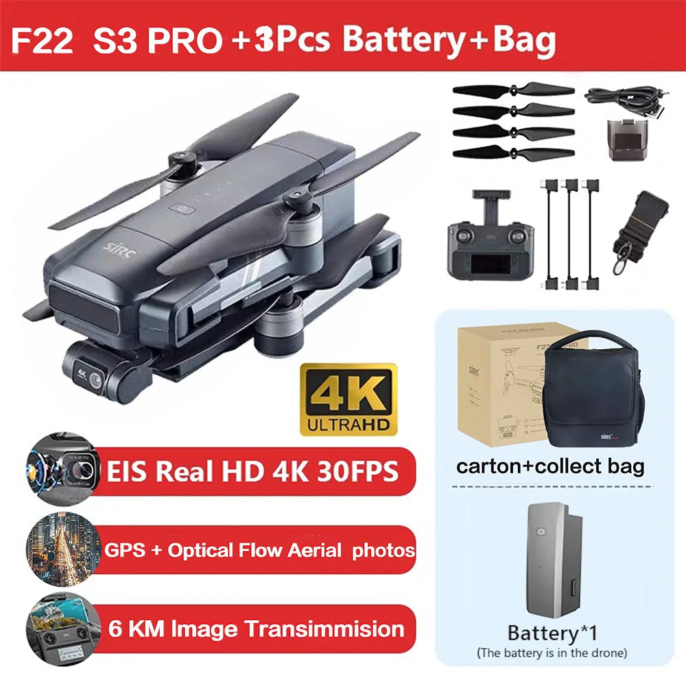 SJRC F22 S3 PRO Drone 4K Professional Camera GPS HD 5G WiFi FPV 3-Axis Gimbal EIS Brushless Foldable RC Quadcopter Toys For Kids