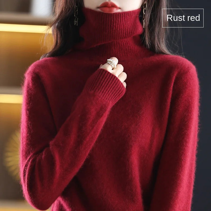 New Women's Clothing For Autumn/Winter 2024 100% Mink Plush Turtleneck Pullover Sweater Ladies Cashmere Sweater Dbr-018