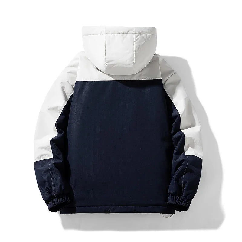 Large-sized Down Jacket Fleece Work Jacket Loose and Versatile Mens Clothing for Teenagers Warm Hooded Cotton-padded Jackets Men