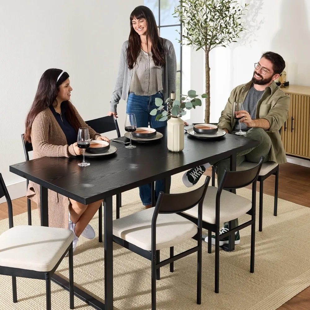 Best Choice Products 7-Piece Modern Dining Room Set, Kitchen Table Set, Dining Table w/ 6 Chairs, Upholstered Cushions, Solid Me