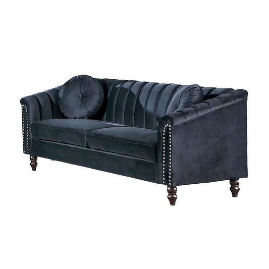 Black Microfiber Living Room Sofa with Luxury Flannel Fabric and Hand Crafted Texture Sofa Comfortable Seating Modern Home Decor