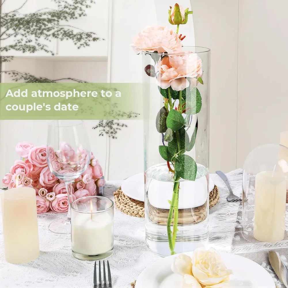 Large Clear Glass Cylinder Vases, Set of 16, 12 Inch Tall for Elegant Centerpieces and Floating Candles