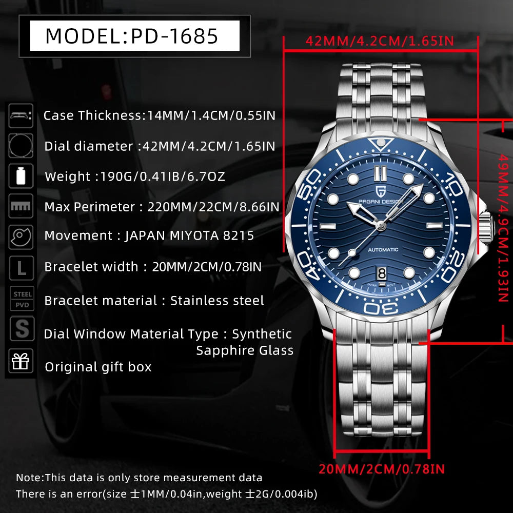 PAGANI DESIGN 2025 New V2 Waves Men's Watches 200M Diving Automatic Watch For Men AR Sapphire crystal Mechanical Wrist watch Men