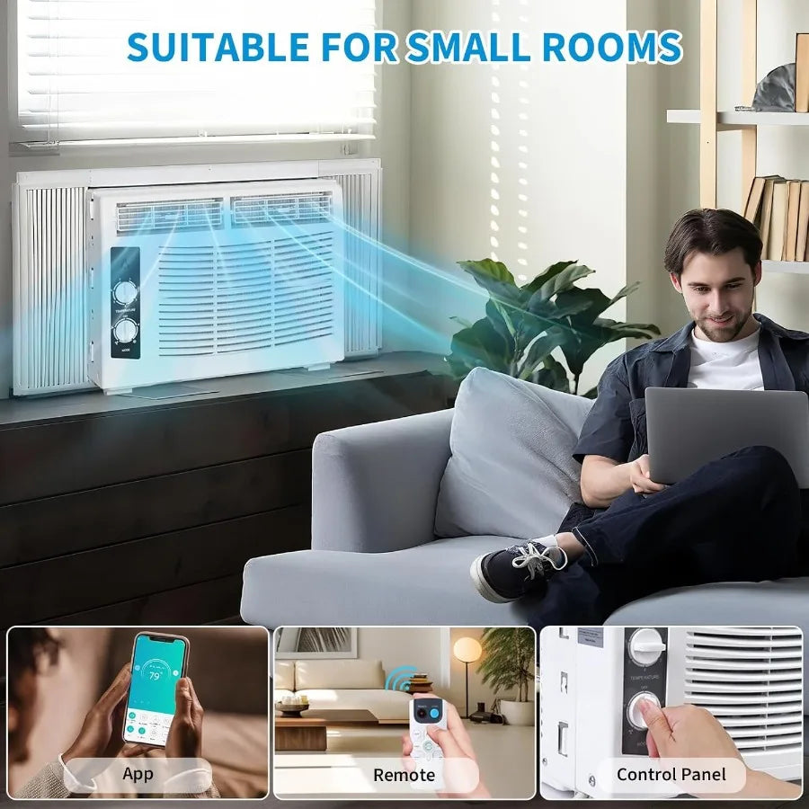 5000 BTU Window Air Conditioner with WiFiEnabled Smart Control and Remote Operation Offers 3 Modes: Cool Dry Fan with Adjustabl