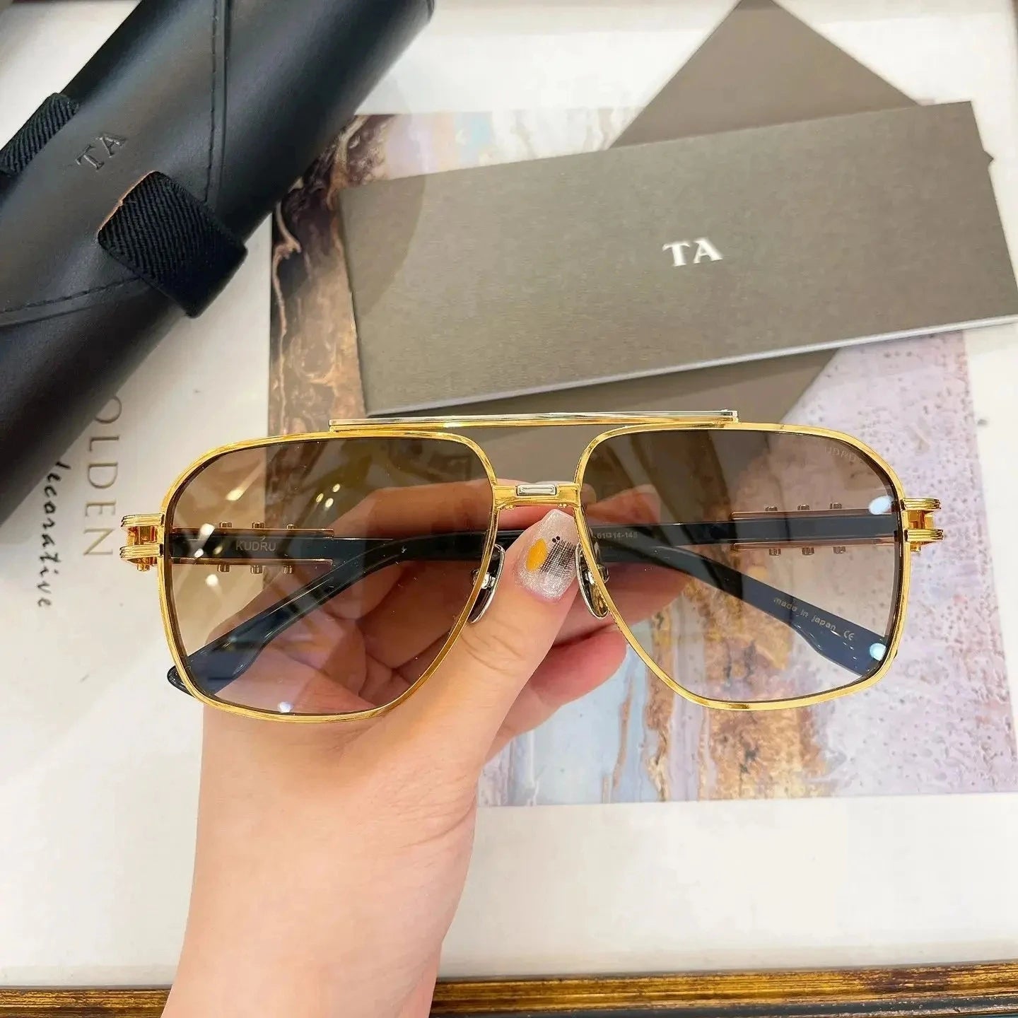 Original For LIANGCHENDIT DT DTS436 Green Lenses Driving Anti-Glare Men Sunglasses Top Quality Retro Luxury Women Couple Eyewear