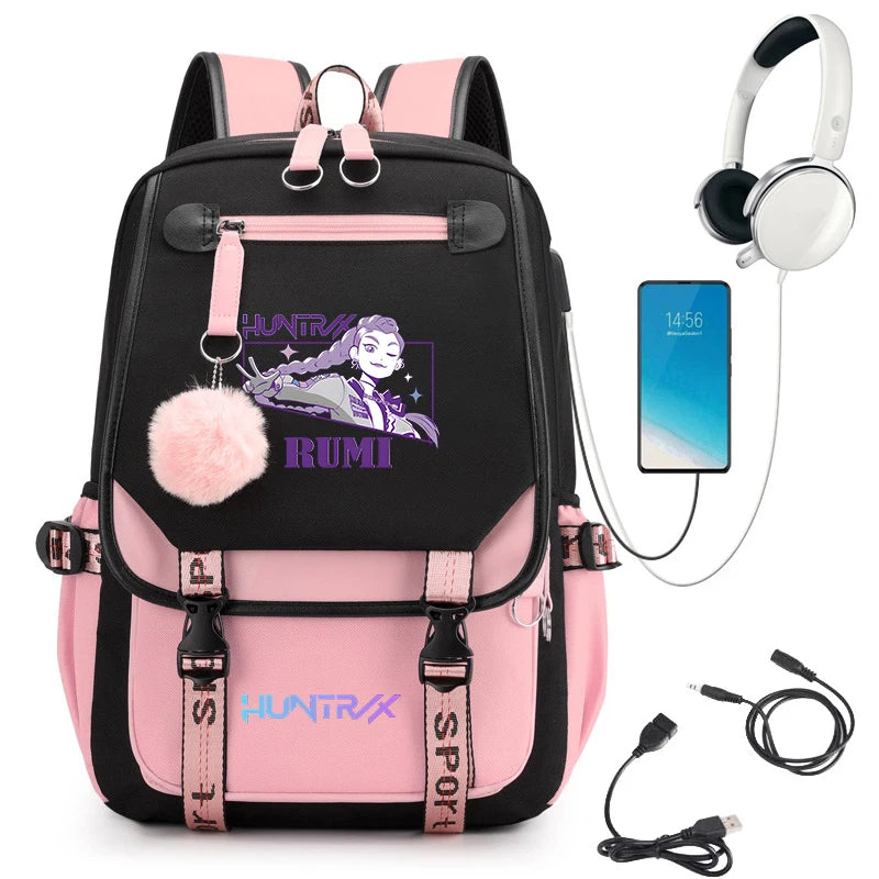KPop Demon Hunters Anime Student Backpack Usb Travel Rucksack Large Back Pack Mochilas Mujer School Bags for Boys Girls Teenager