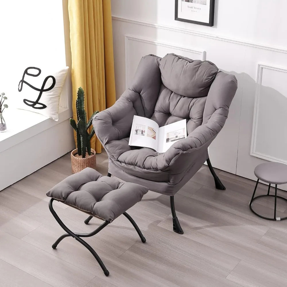 lazy chair with ottoman, modern accent leisure upholstered lazy sofa armchair, contemporary lounge reading chair with armrests