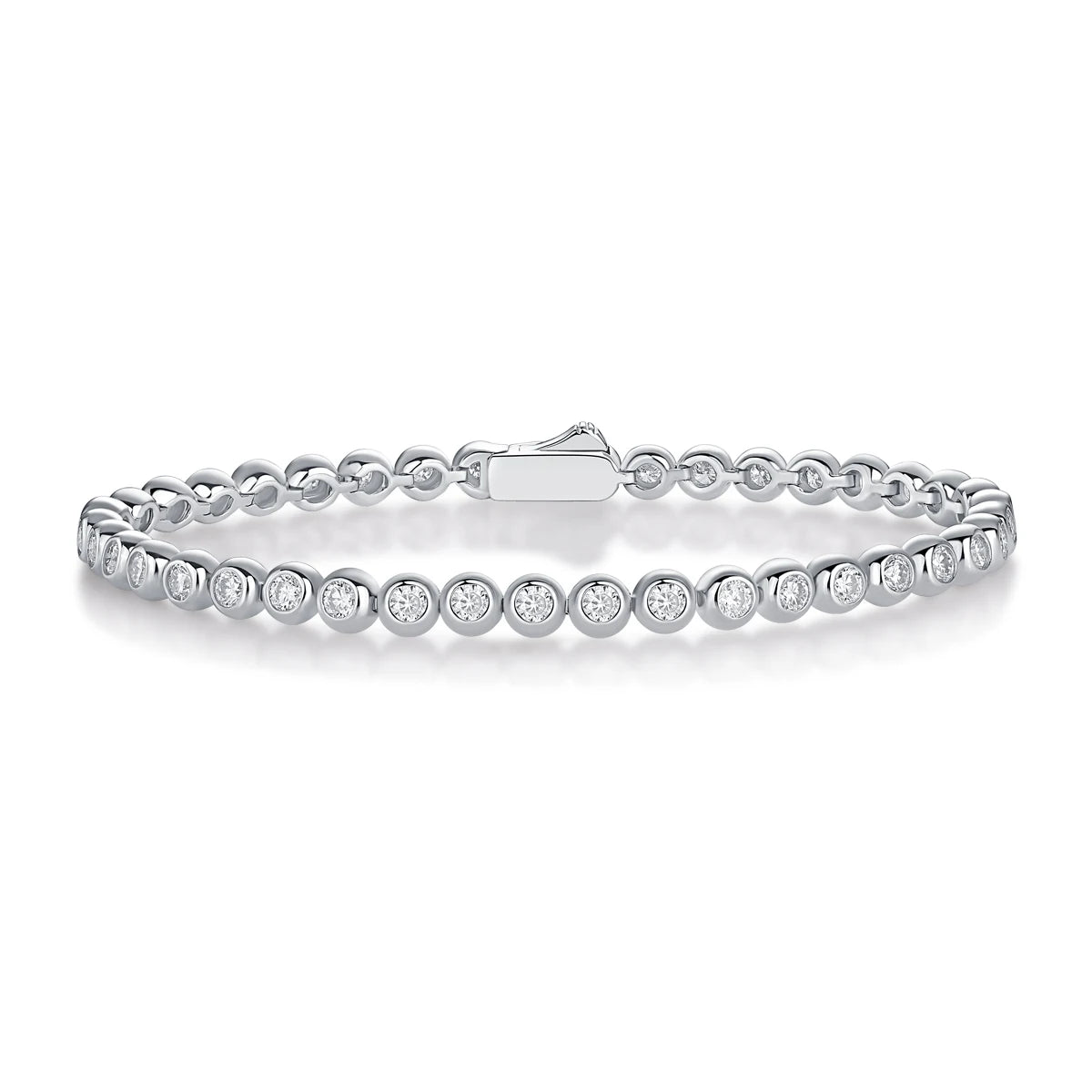 JIUZUAN Moissanite Tennis Bracelet 925 Sterling Silver 18K Gold Plated Classic Round Bezel Set Design Gift for Anniversary