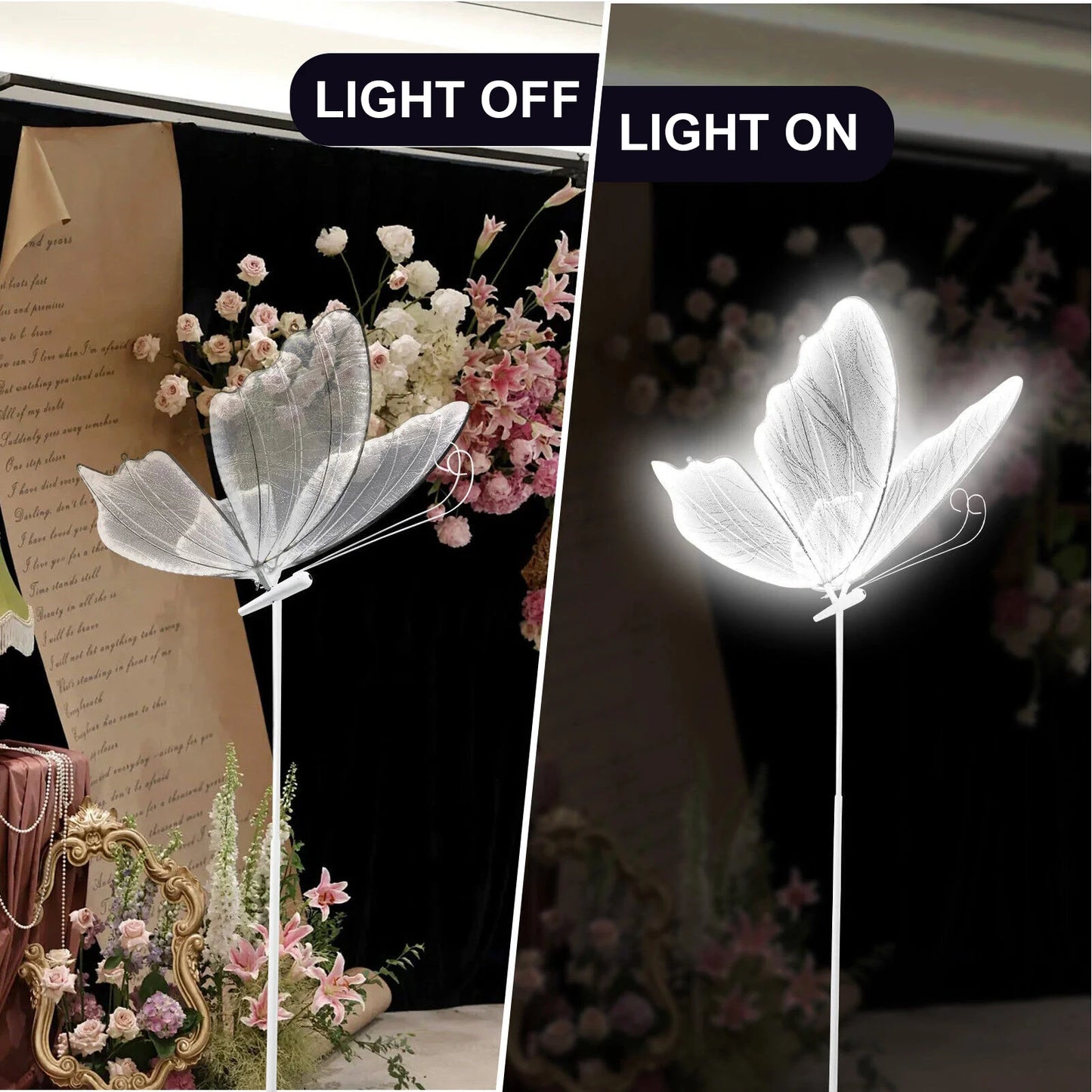 2pc LED Butterfly, Creative Lighting Wedding Floor Lamps, Romantic Butterfly Ceiling Light Decoration Props for Wedding Party
