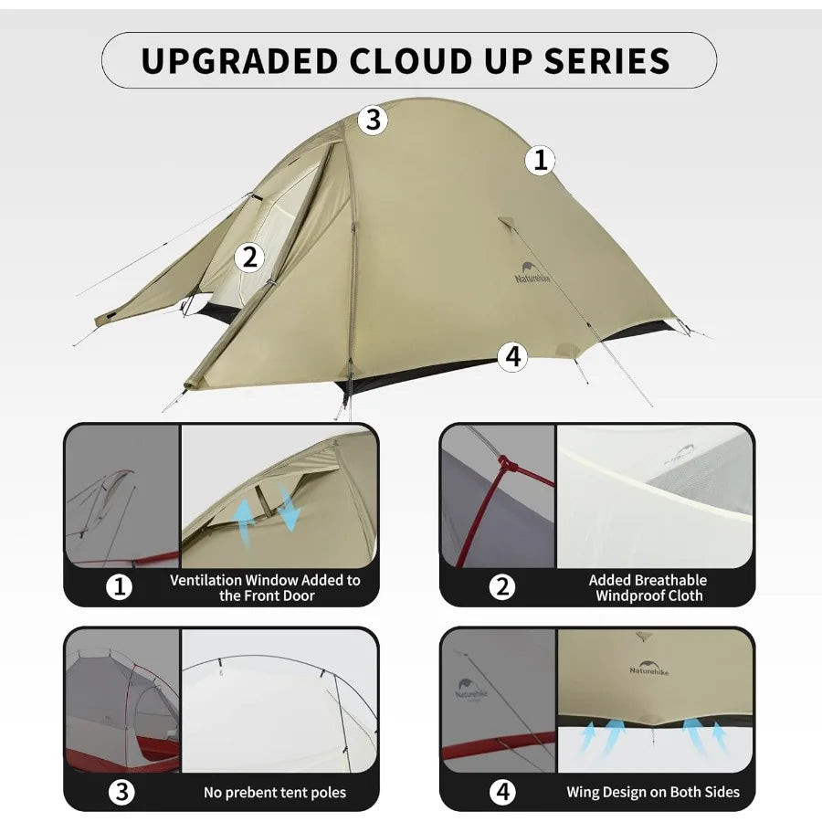 CloudUp 2 Person Tent Lightweight Backpacking Tent with Footprint Free Standing Ultralight Camping Hiking Backpack Tents Two Pe