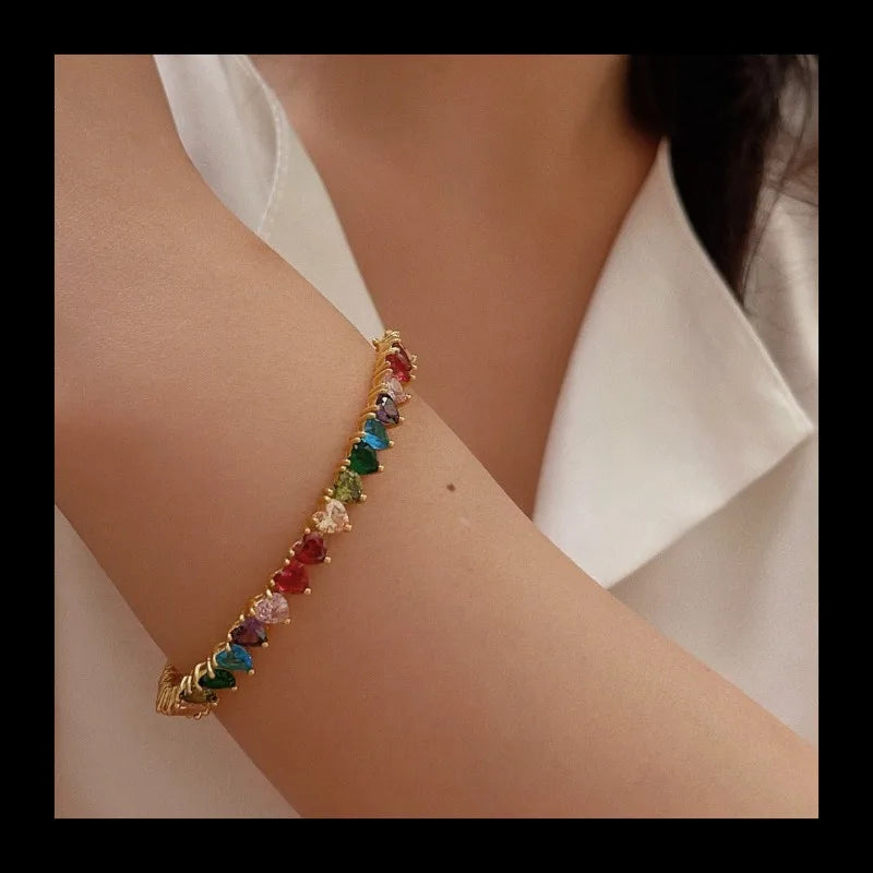 Ins Merry Mini Rainbow Gemstone S925 Sterling Silver Electroplated Gold Yellow Bracelet Luxury Versatile Jewelry