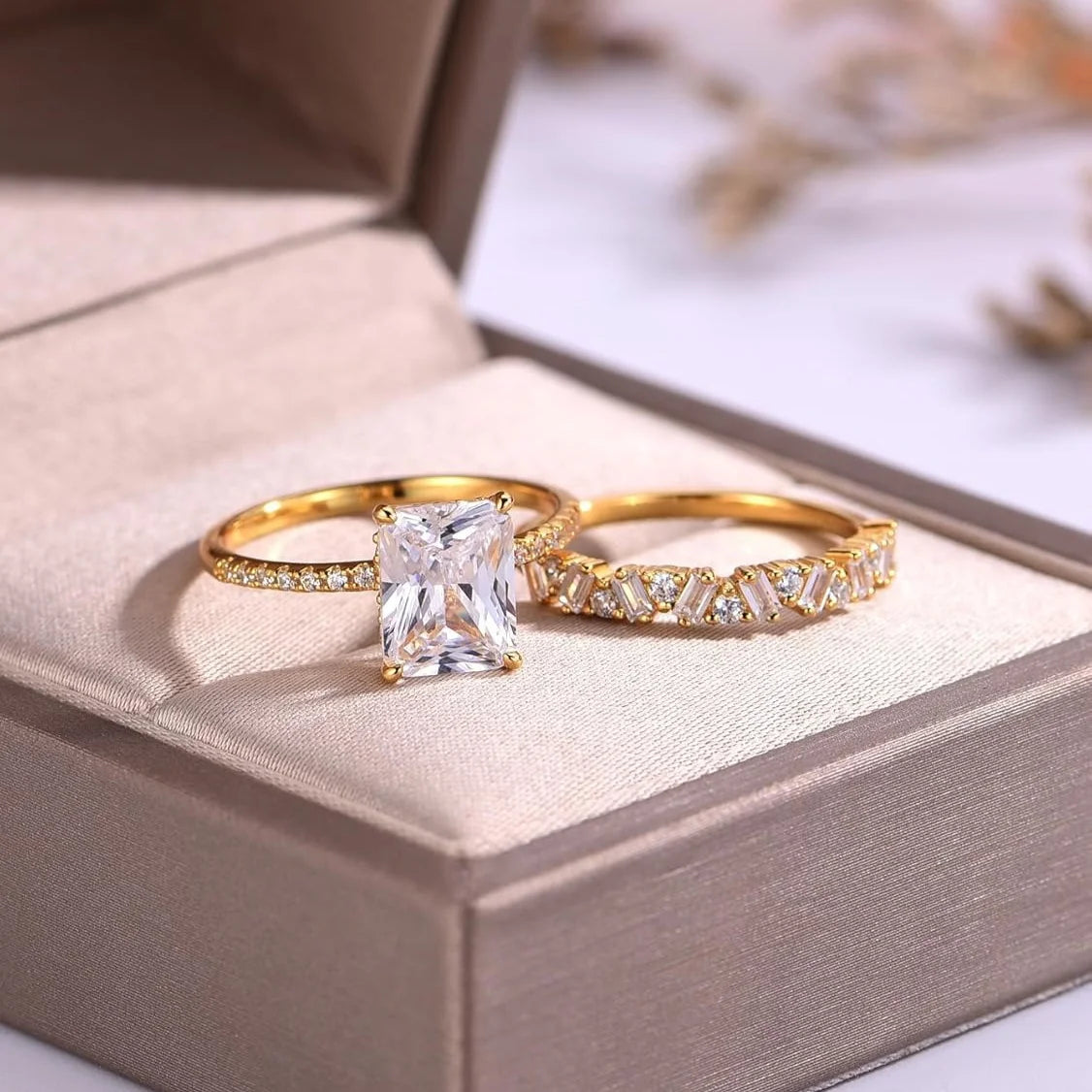 S925 Sterling Silver 3CT Moissanite Ring Set Fine Jewelry 18K Gold Plated Suitable for Anniversary and Wedding Jewelry Gifts