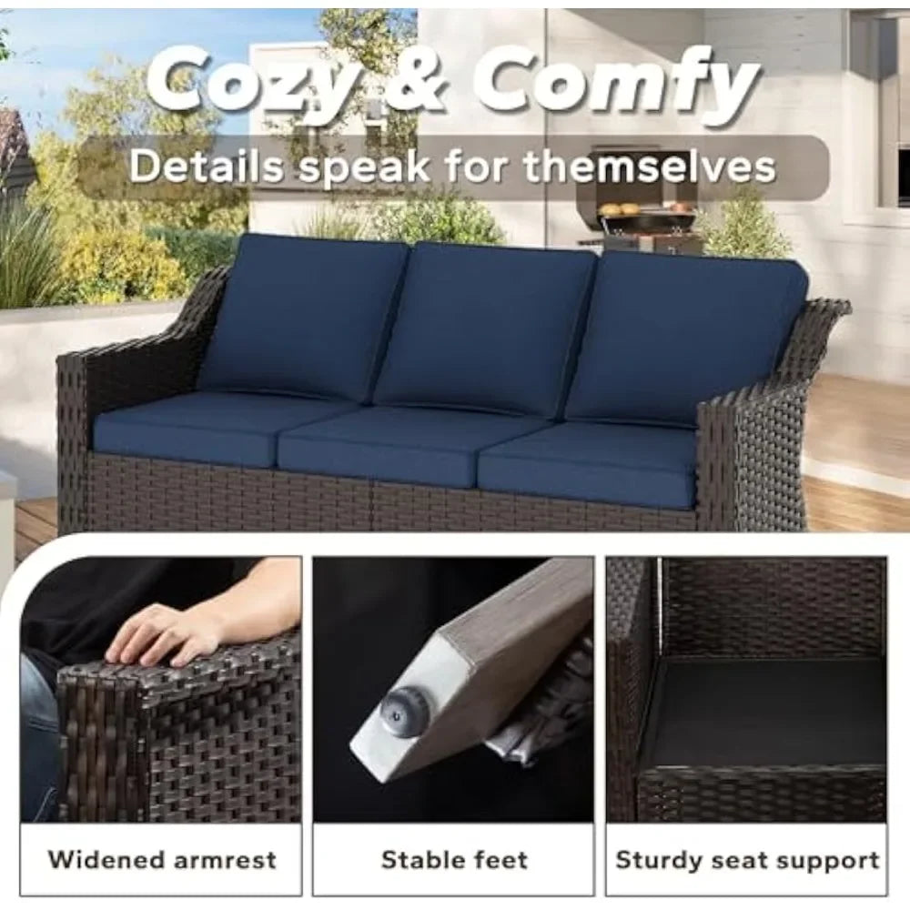 77'' All-Weather Outdoor Rattan Wicker 3-Seat Sofa High Back Couch with Premium Cushions for Garden Backyard Porch Patio Furnitu