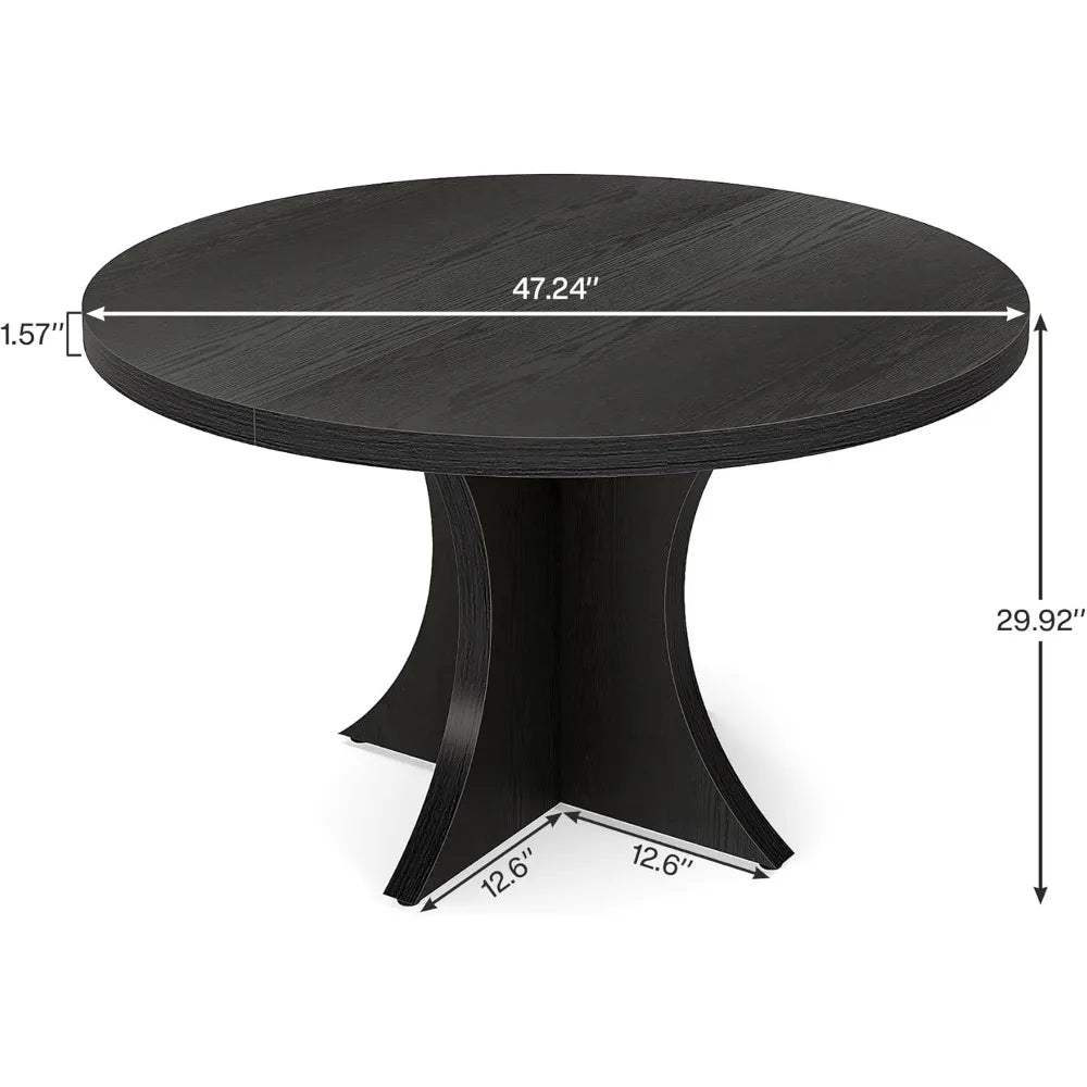 Round Dining Table for 4-6, 47.24-Inch Farmhouse Kitchen Table, Wood Dining Table with Pedestal Base, Small Dinner Table for Di