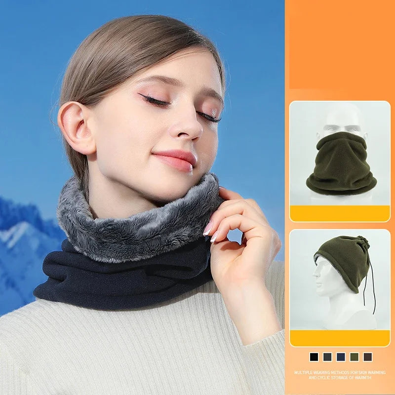 Winter Warm Neck Warmer Men Women Cycling Outdoor Hiking Skiing Fleece Mask Adjustable Drawstring Plush Soft Unisex Neck Gaiter