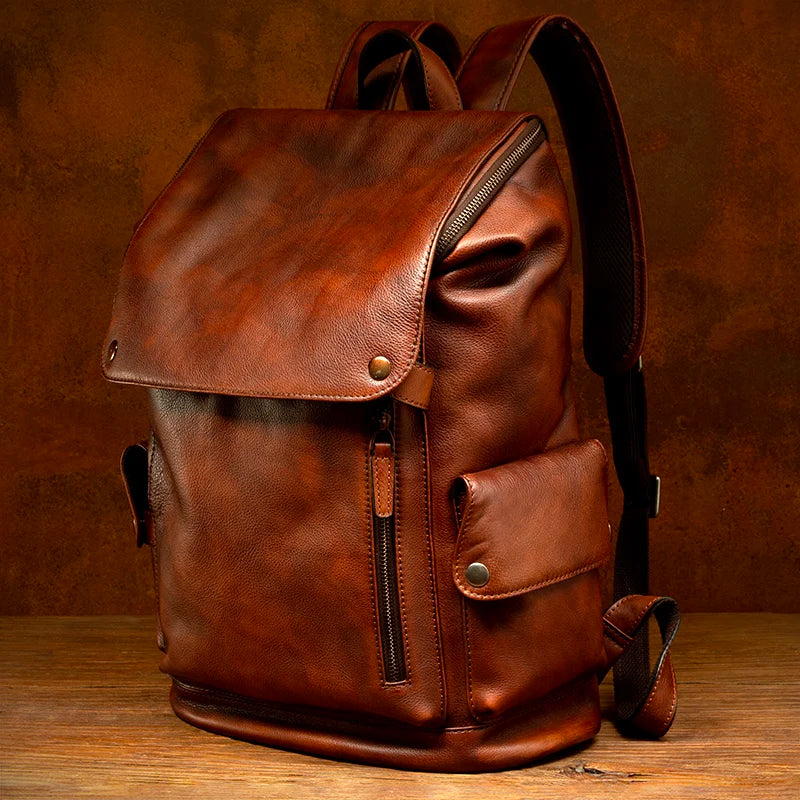 Newsbirds men's leather backpack retro luxury fashion style bagpack travel bag backpack school bag for man leather daypack men