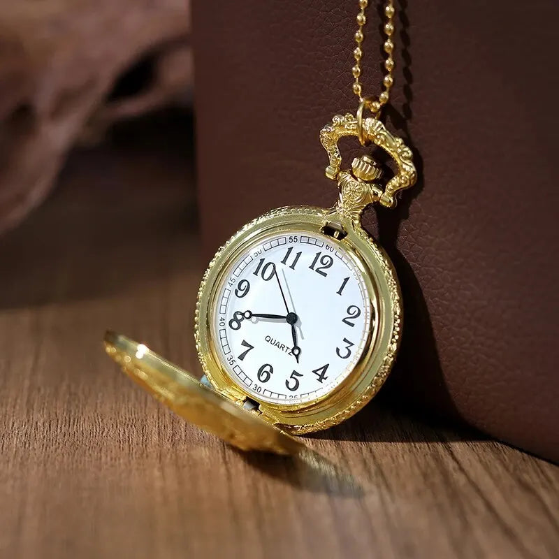 Fashion Men Hollow Eagle Quartz Pocket Watch Necklace Luxury Gold Pendant Gifts For Women Man with Fob Chain