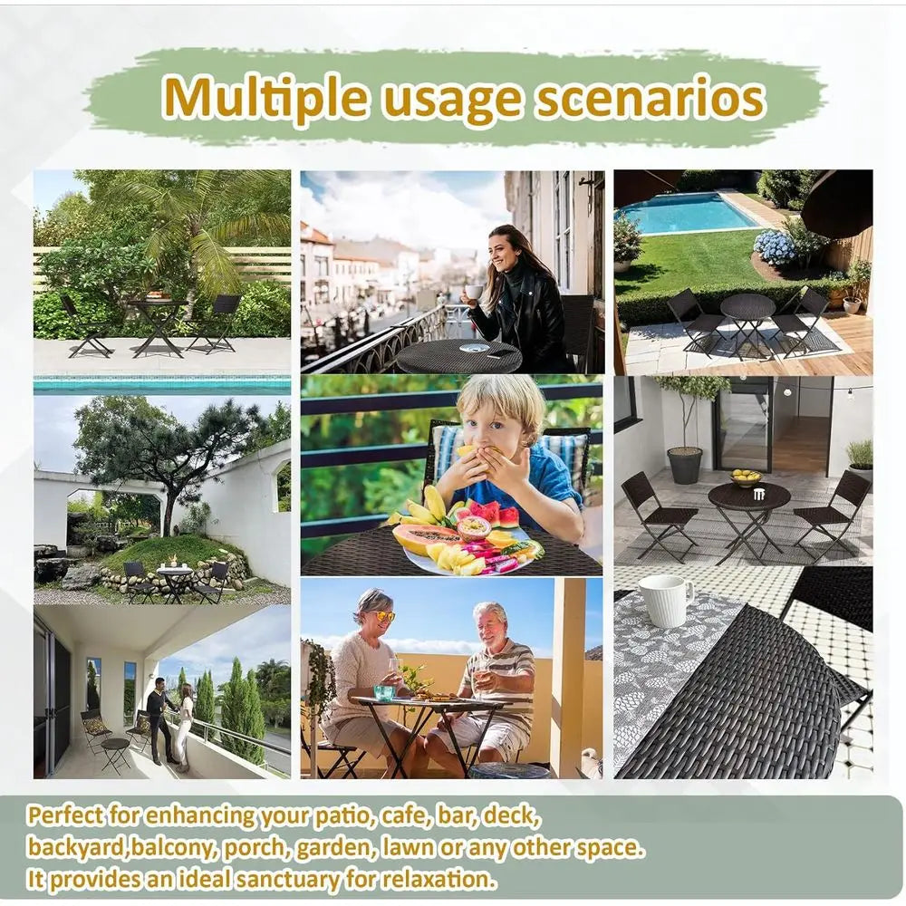 Folding 3-Piece Bistro Set with PE Wicker, Outdoor Patio Furniture, Round Table & Chairs for Garden, Balcony, Porch