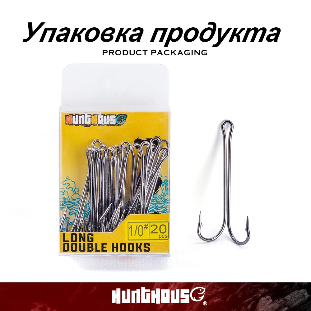 Hunthouse Fishing Hooks 1/0 2/0 3/0 Double Hook High Quality Carbon Steel Fish Hook Sharp Hooks #1 #2 #3 #4 Fishing Tackle Set