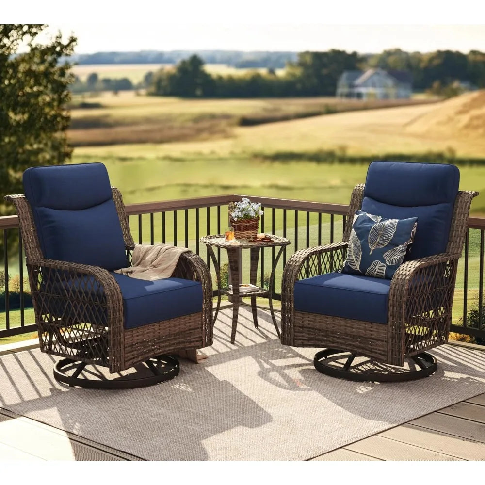 Outdoor Swivel Chairs3 Piece Wicker Rocking Chairs Set Patio Furniture Set with Rattan Side Table Rocker Bistro Sets for Outside