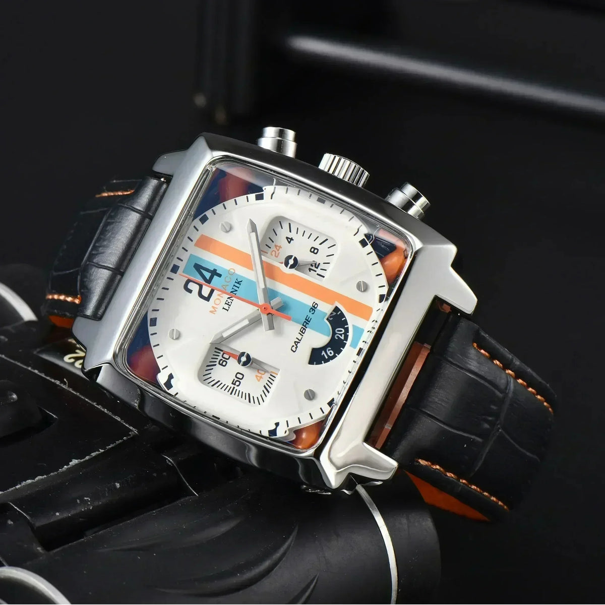 Luxury Monaco Design Square Case Leather Strap Hollow Back AAA Male Clocks Free Shipping Original Brand Fashion Watches For Men
