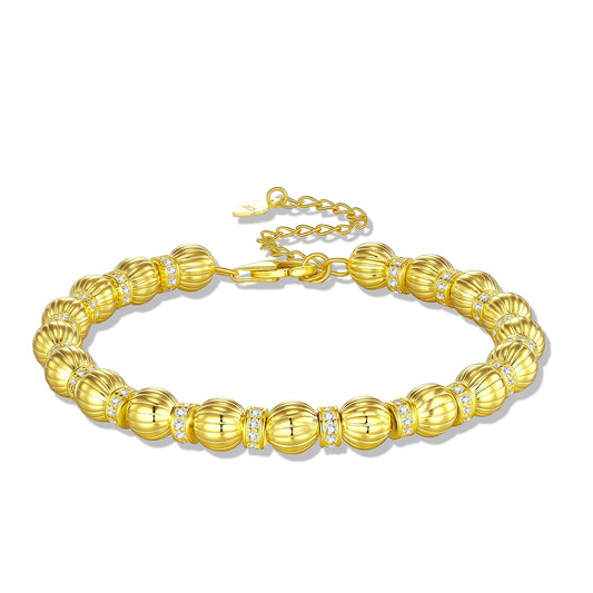 JIUZUAN Luxury Sparkling Moissanite Pumpkin Bead Bracelet S925 Silver Plated 18K Gold Matte Finish Wedding Moissanite Bracelet