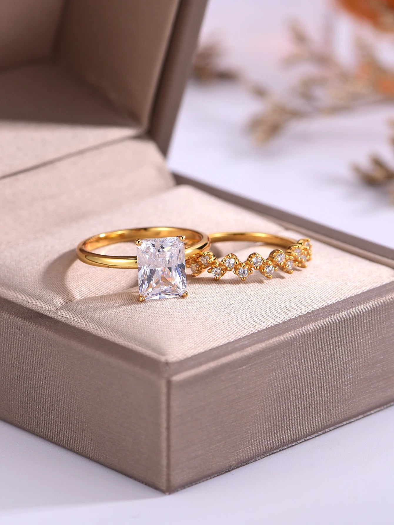 S925 Sterling Silver Rectangular 3CT Moissanite Ring Set Fine Jewelry Gold-plated 18k Suitable for Gift Giving Birthday Gift