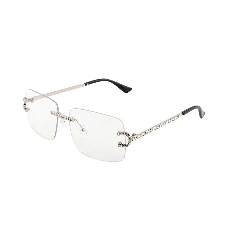 Fashion Rimless Square Sunglasses Vintage Diamond Brand Design Cut Lens Sun Glasses Men Women Metal Frame Luxury UV400 Eyewear