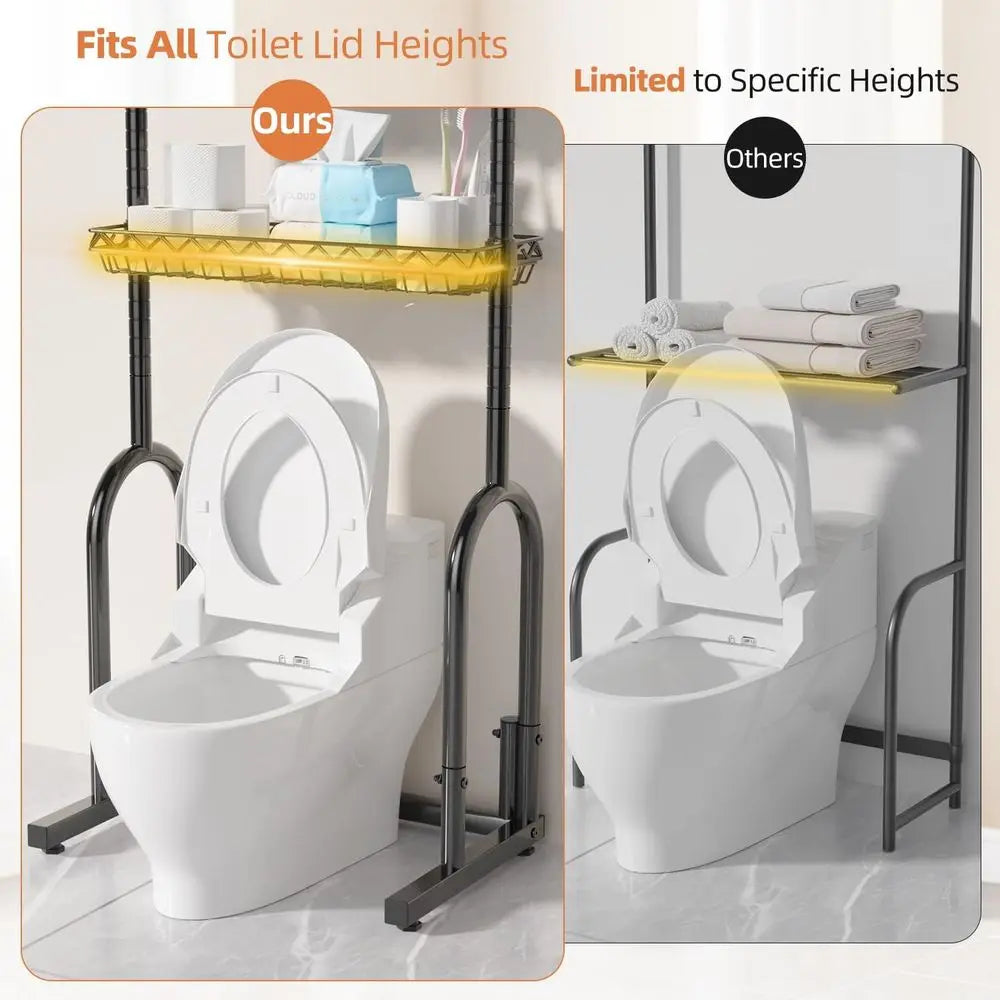 Space-Saving 4-Tier Metal Over-the-Toilet Storage Rack with Adjustable Shelves for Small Bathrooms, Black