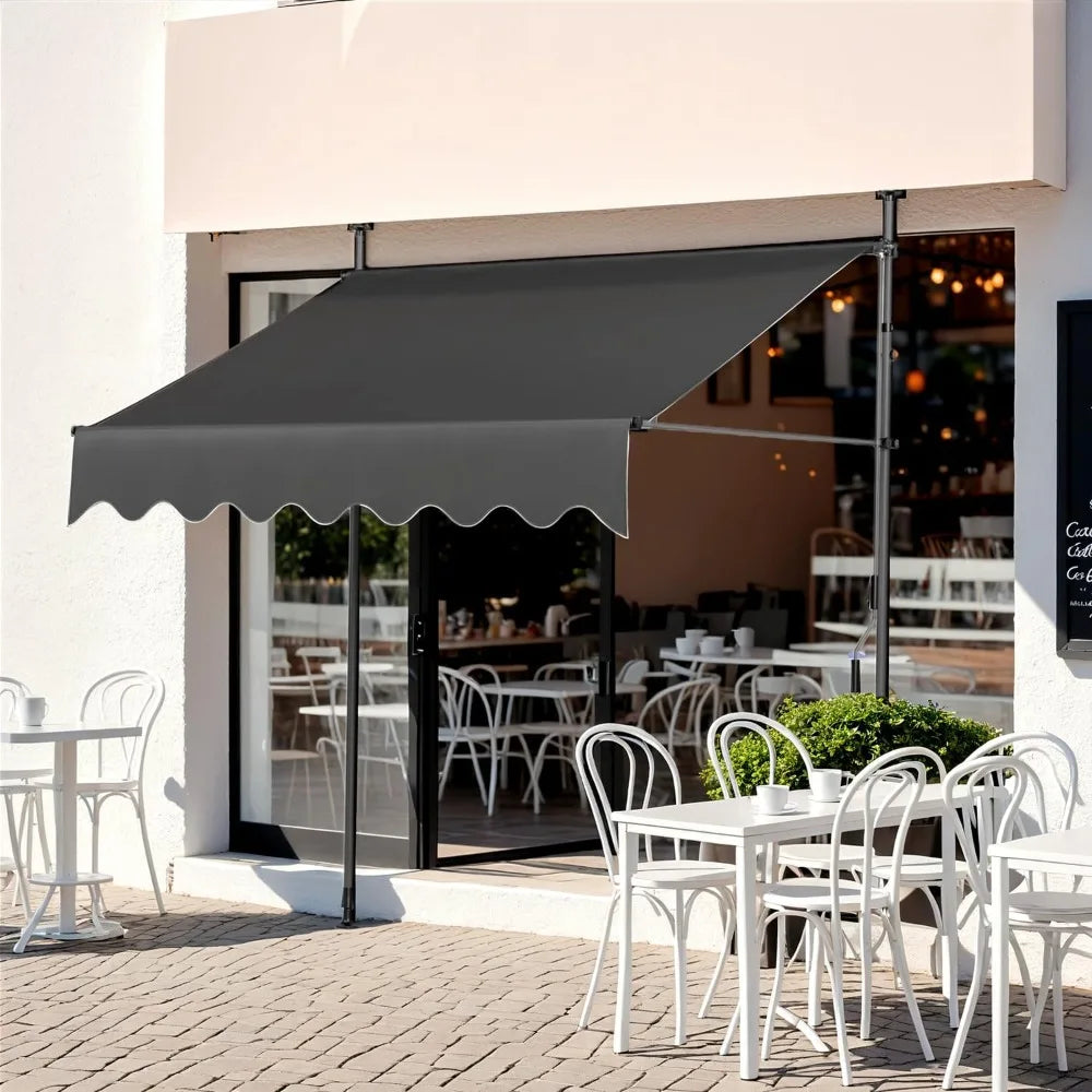 Manual Retractable Awning 138"x118", Retractable awnings for Patio, Door, or Window - No Drilling Required, Canopy