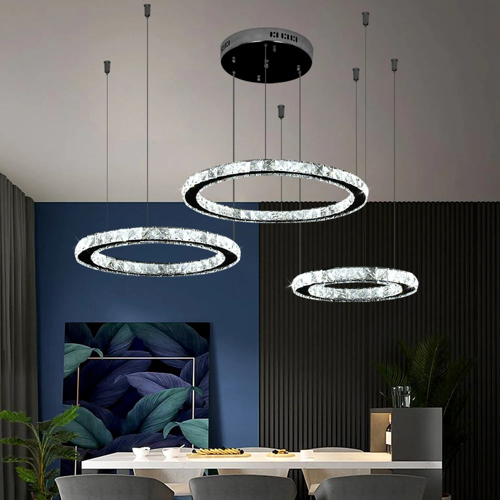 Modern Luxury K9 Crystal Led Ceiling Lamp Ring Chandelier Light Living Dining Room Decor Indoor Pendant Fixture Hotel Luminair