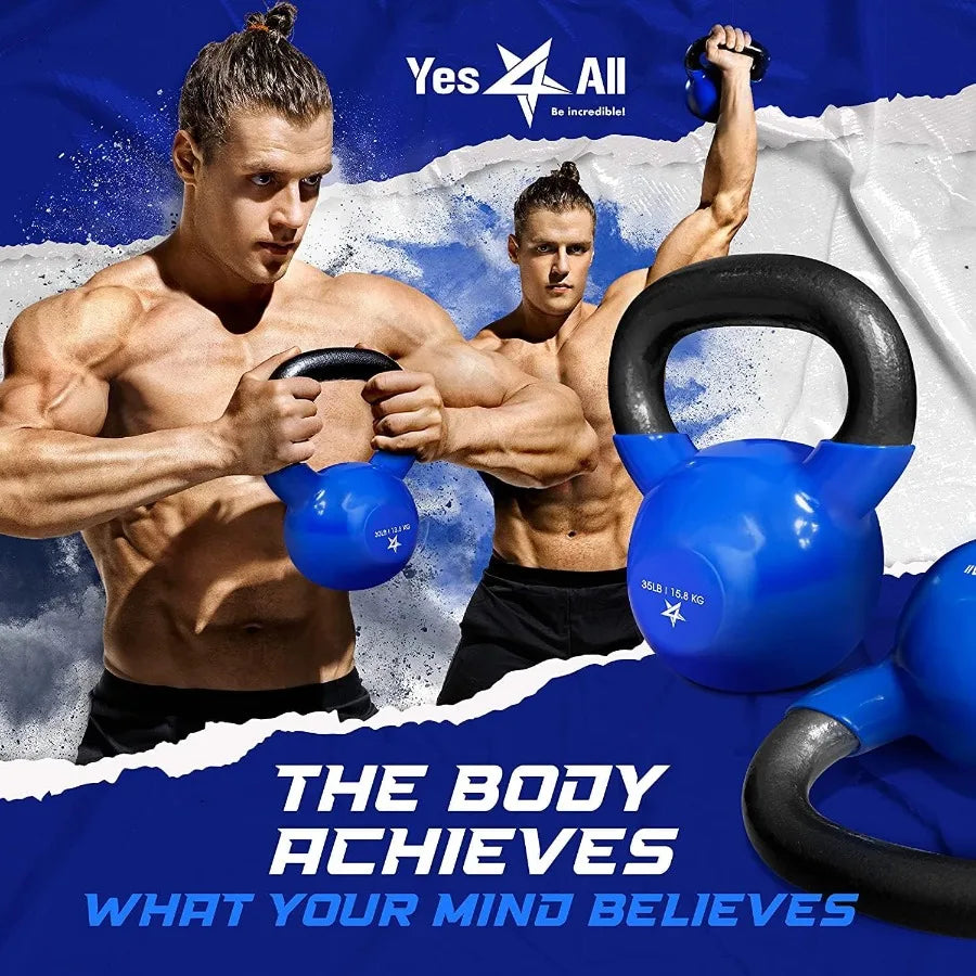 Yes4All 5100 LB Kettlebells Vinyl Coated Cast Iron for Dumbbell Weights Exercises Gym Fitness Full Body Workout Equipment Push