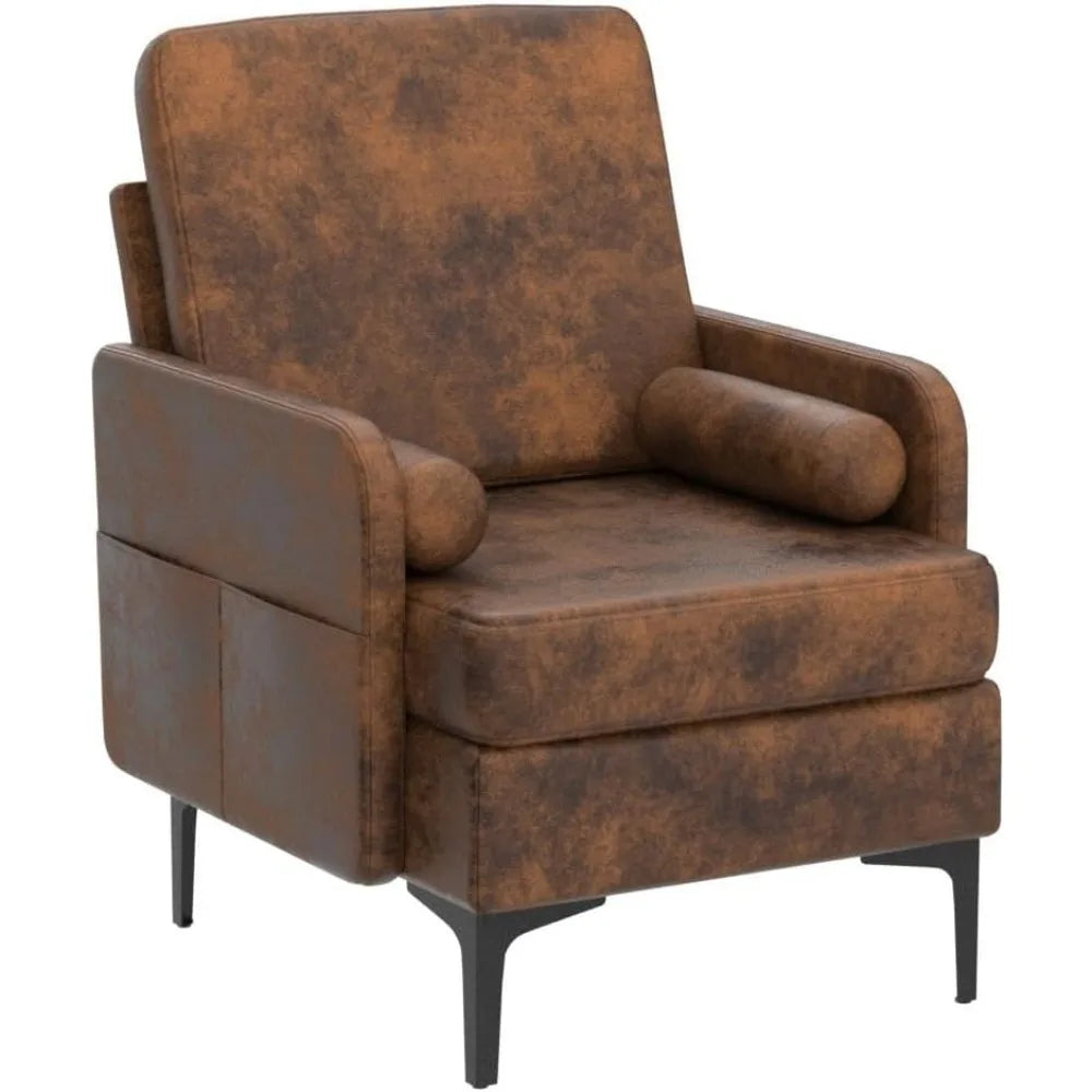 25" W 23" D Rustic Accent Chairs Set of 2, Comfy Cross Legged Reading Chairs Upholstered Cozy Sofa Armchairs Corner Sitting Cha