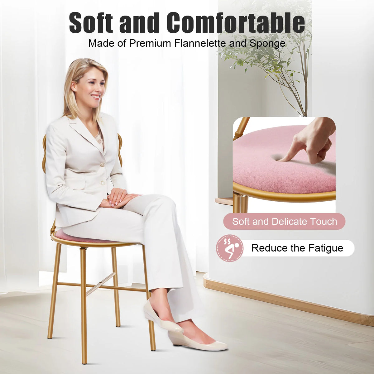 Bymaocar Deep Pink Makeup and Dressing Chair Weighing 220.46 Pounds with Bow Shaped Backrest for Restaurants,Nail Salons&Parties