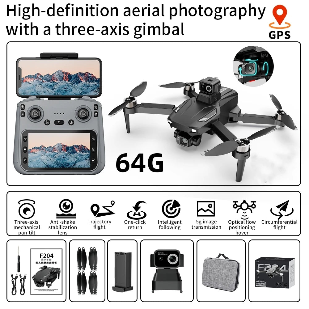 F204 Drone 4k Professional Laser Obstacle Avoidance Gps Optical Flow High-Definition Aerial Photography Four-Axis Remote Control