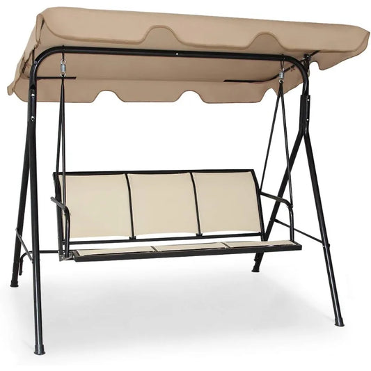 3 Person Patio Swing Steel Frame with Polyester Angle Adjustable Canopy All Weather Resistant Swing Bench Perfect for Outdoor U