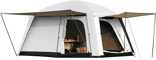 Family-Sized Waterproof Cabin Tent with Porch and Rainfly, Spacious 2-Room Glamping Tent for 4-6 People