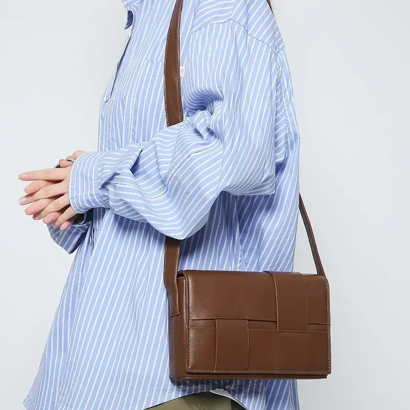 New Fashion Weave Men Crossbody Bag Casual Business Pu Leather Men's Messenger Woven Vintage Shoulder Handbags Bags