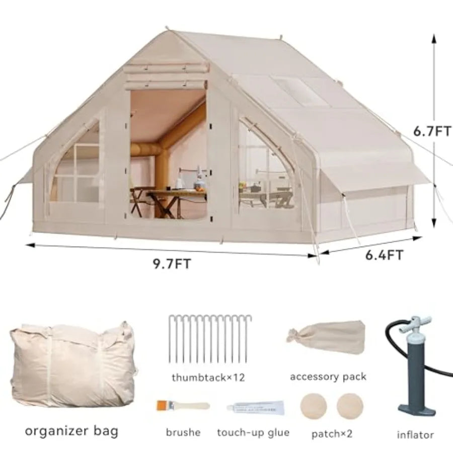 Inflatable Camping Tents Blow Up Hot Tent with Pump and Stove Jack for Outdoor Adventure Easy Setup with Explosion Proof Valve