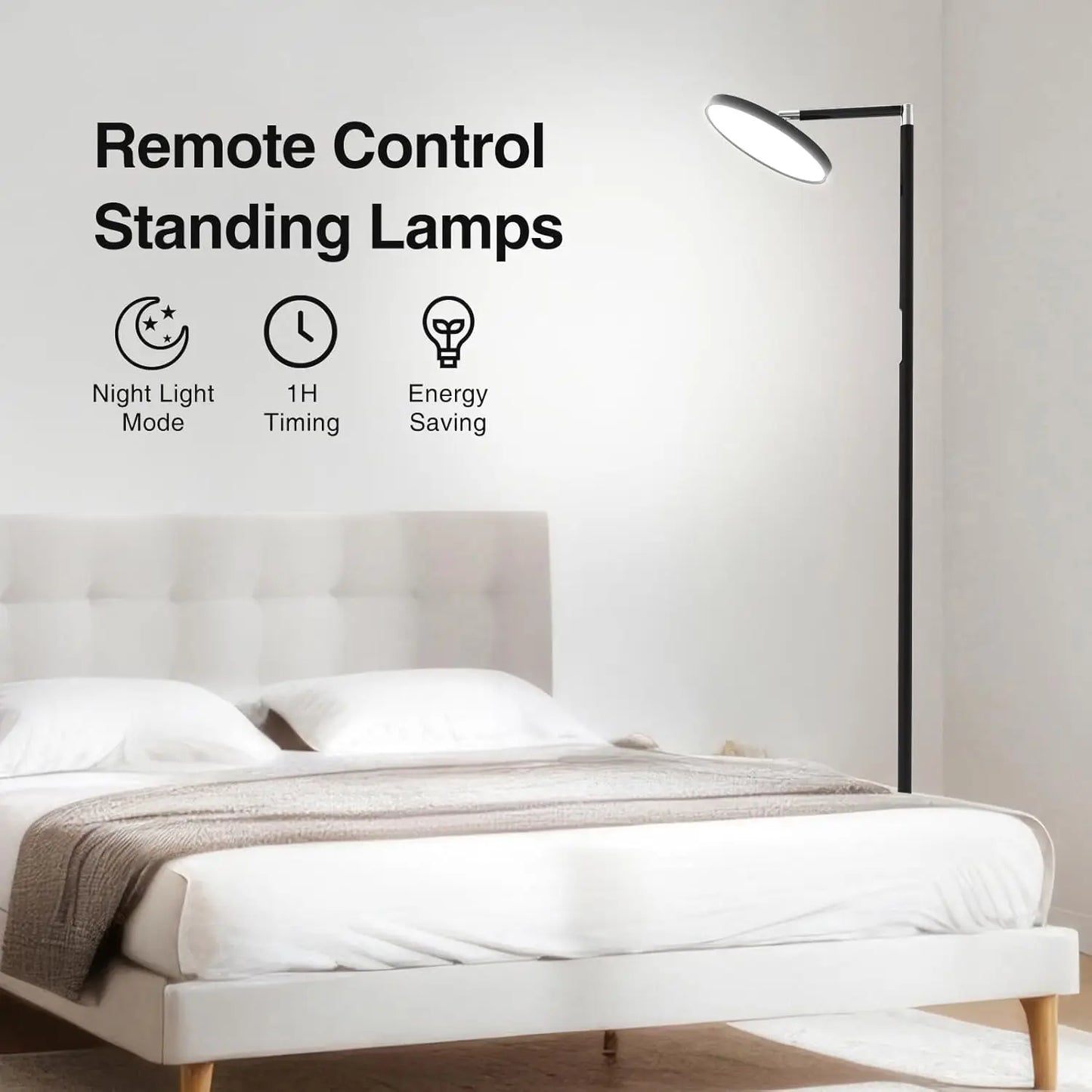 Tall LED Floor Lamp, 72'' Modern Touch Control Torchiere, Black Standing Lamp for Living Room, Bedroom, Office