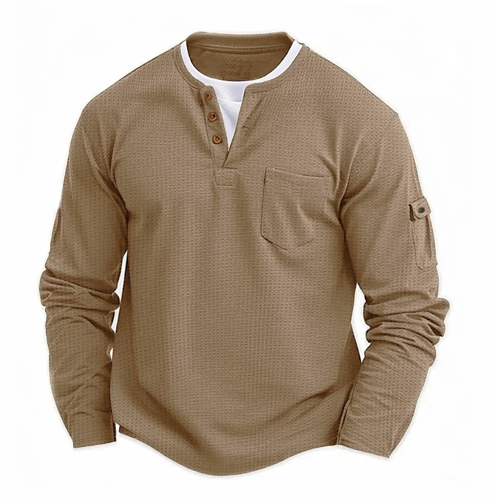Men fake two-piece shirt comfortable solid color long sleeved breathable top V-neck casual shirt Hawaiian shirt lightweight shir