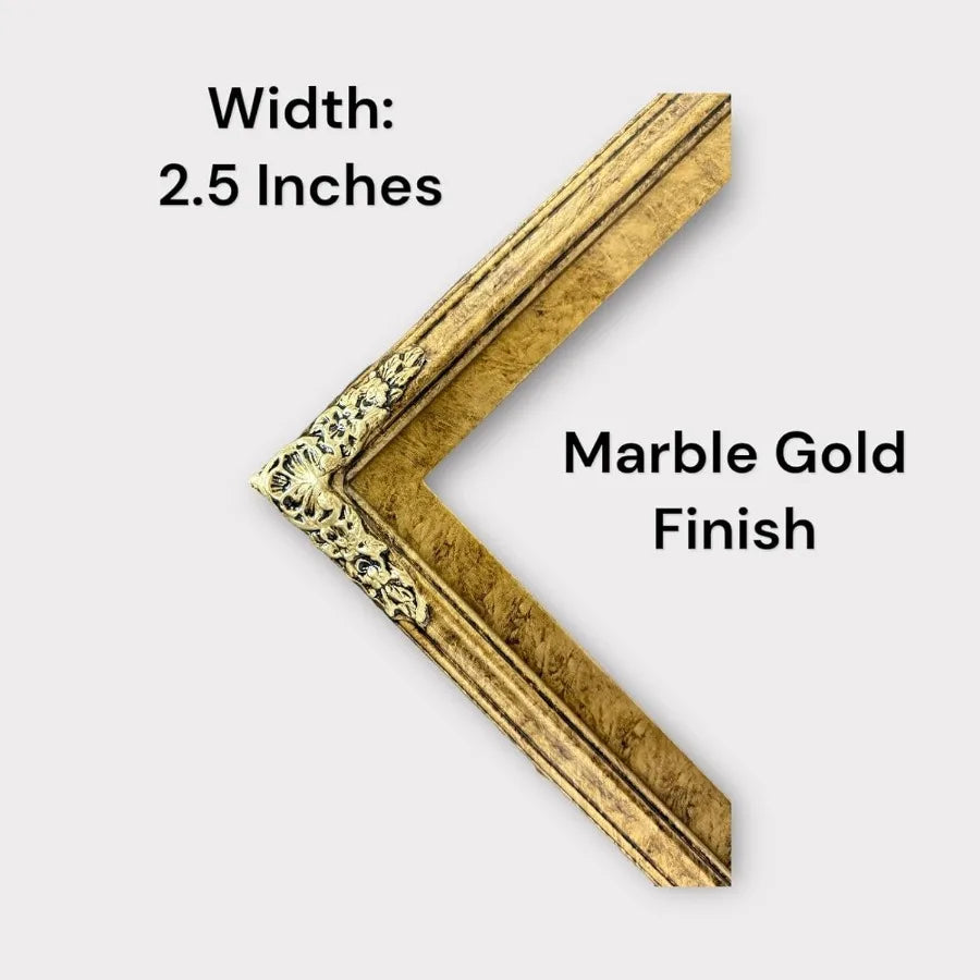 3243 50 55 Inch Handmade Wood Orname Frame with Marble Gold Finish Designed Specifically for Samsung The Frame TV and The Frame
