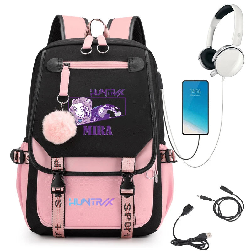 KPop Demon Hunters Anime Student Backpack Usb Travel Rucksack Large Back Pack Mochilas Mujer School Bags for Boys Girls Teenager