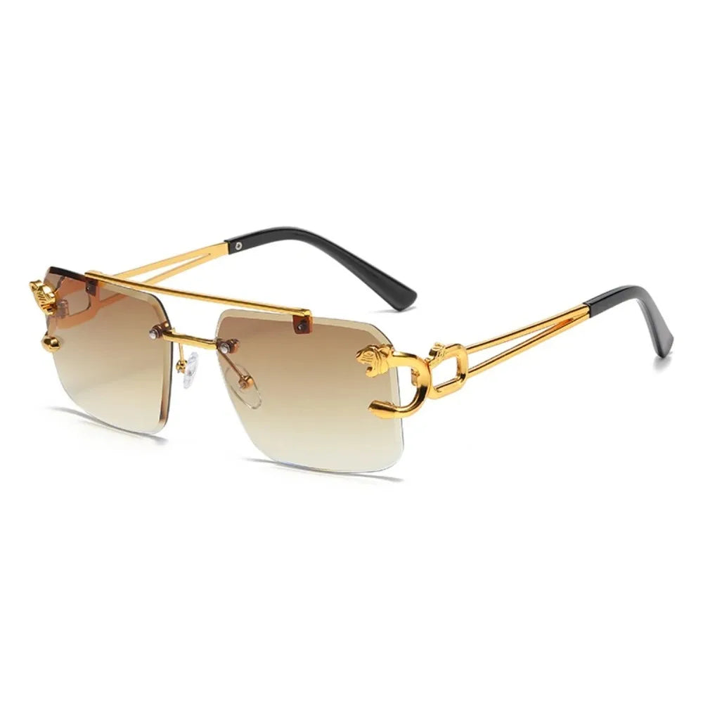 Fashionable frameless square double bridge sunglasses, retro men's and women's sunglasses UV400