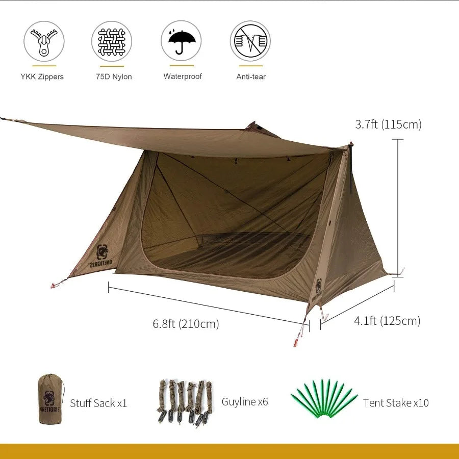Backwoods Bungalow Bushcraft Shelter 2.0 Ultralight Backpacking Tent with with Porch for Camping Hiking Backpacking Motorcycle