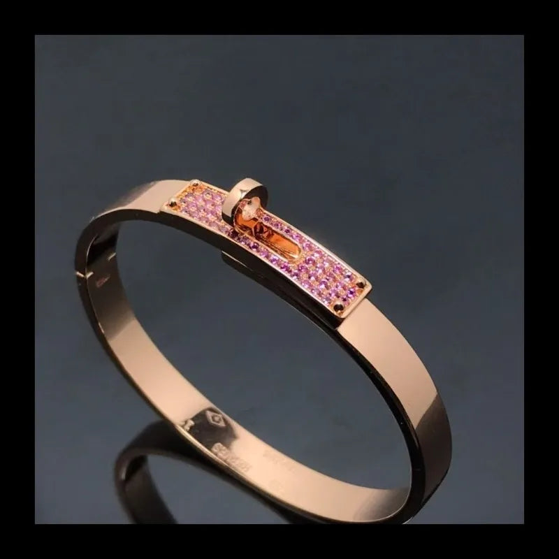 High Version Sterling Silver Kelly Pig Nose Full Diamond Bracelet Swing Button Gypsy Lock Rose Gold 18k Couple