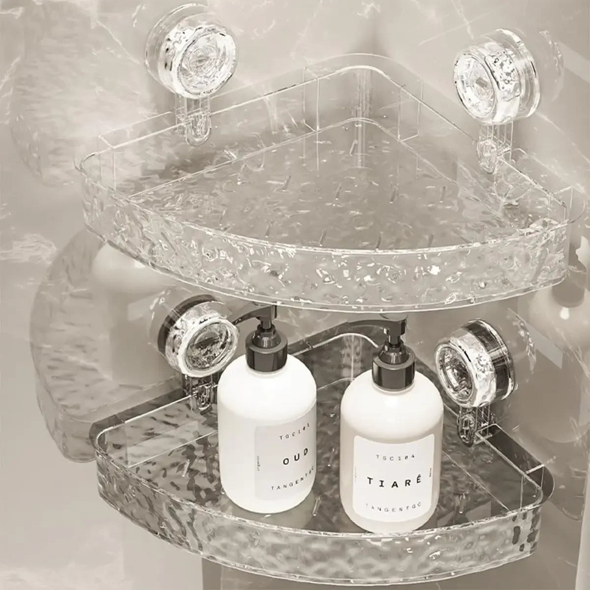 Corrugated Suction Cup Storage Holder Light Luxury Style Glacier Pattern Suction Cup Shelf No-Drill Bathroom Suction Storage Box